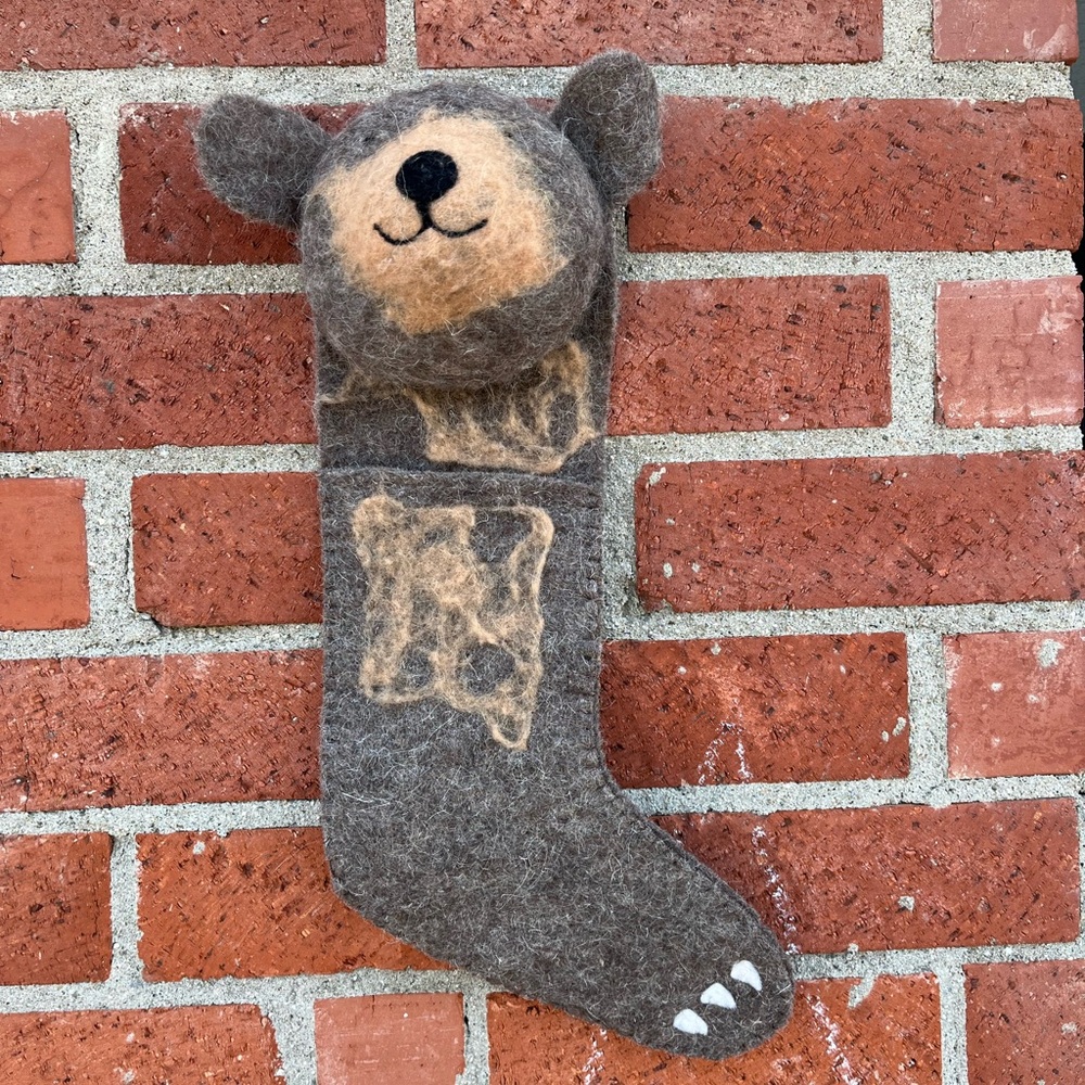 Wool 3D Bear Christmas Stocking, Brown, Pierre Lafond